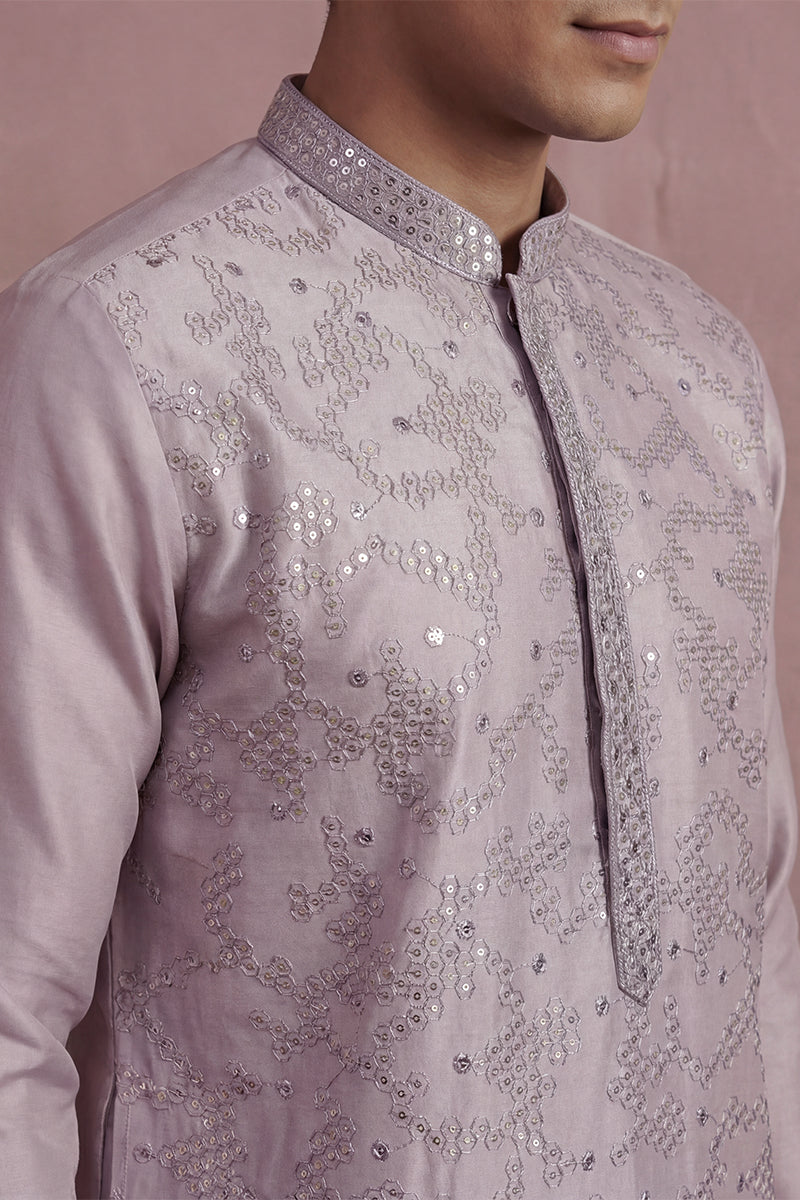 Lavender Silk Blend Embroidered Straight Kurta Sets MKSET2135