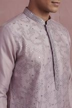 Lavender Silk Blend Embroidered Straight Kurta Sets MKSET2135