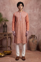 Peach Modal Embroidered Calf Length Straight Regular Kurta With Trouser MKSET2166