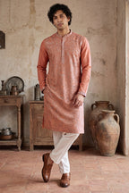 Peach Modal Embroidered Calf Length Straight Regular Kurta MKU2166