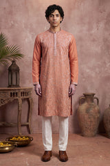 Peach Modal Embroidered Calf Length Straight Regular Kurta With Trouser MKSET2166