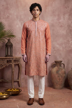 Peach Modal Embroidered Calf Length Straight Regular Kurta MKU2166