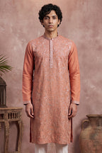 Peach Modal Embroidered Calf Length Straight Regular Kurta With Trouser MKSET2166