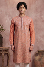 Peach Modal Embroidered Calf Length Straight Regular Kurta MKU2166