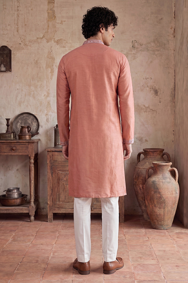 Peach Modal Embroidered Calf Length Straight Regular Kurta MKU2166