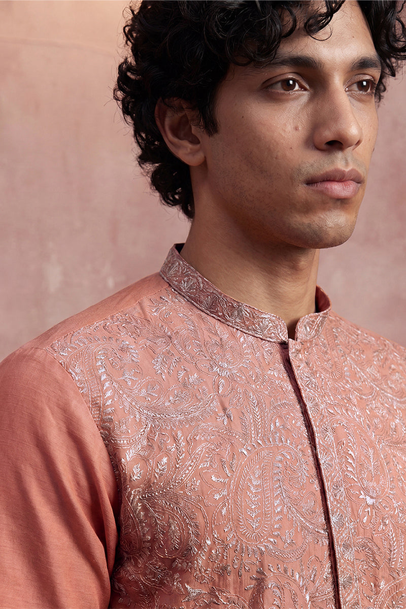 Peach Modal Embroidered Calf Length Straight Regular Kurta MKU2166