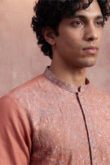 Peach Modal Embroidered Calf Length Straight Regular Kurta MKU2166