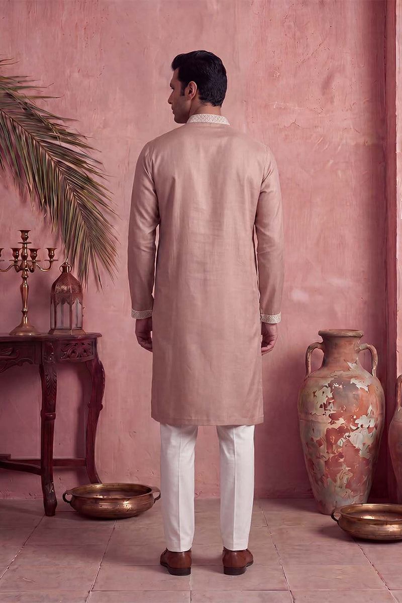 Pink Silk Blend Solid Embroidered Kurta MKU2173