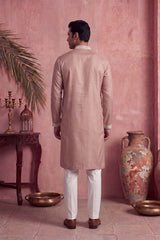 Pink Silk Blend Solid Embroidered Kurta MKU2173