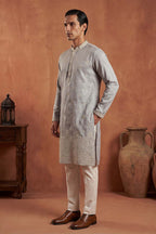 Blue Silk Blend Solid Embroidered Kurta MKU2175