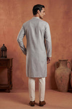 Blue Silk Blend Solid Embroidered Kurta MKU2175
