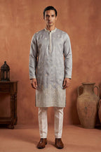 Blue Silk Blend Solid Embroidered Kurta MKU2175