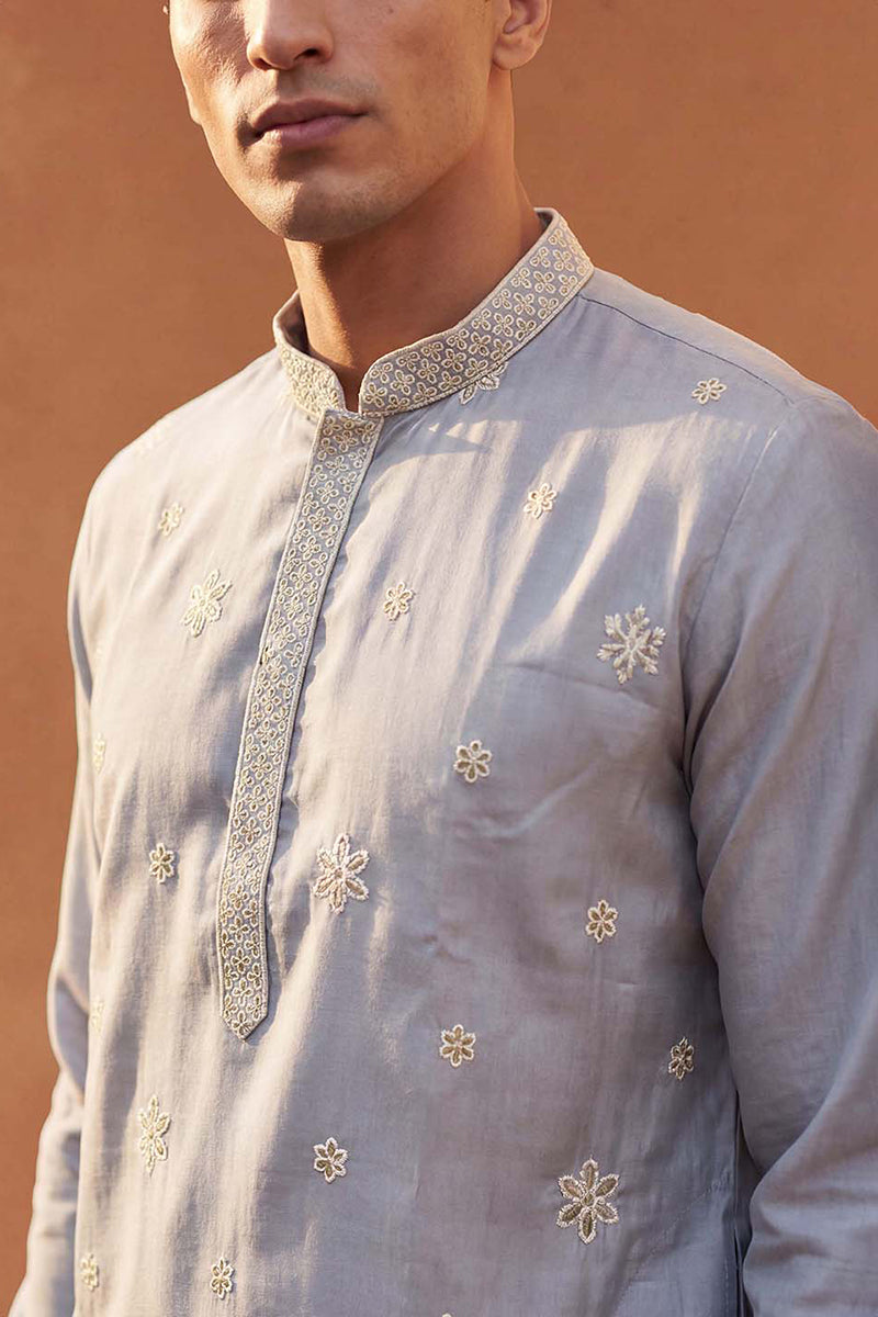 Blue Silk Blend Solid Embroidered Kurta MKU2175