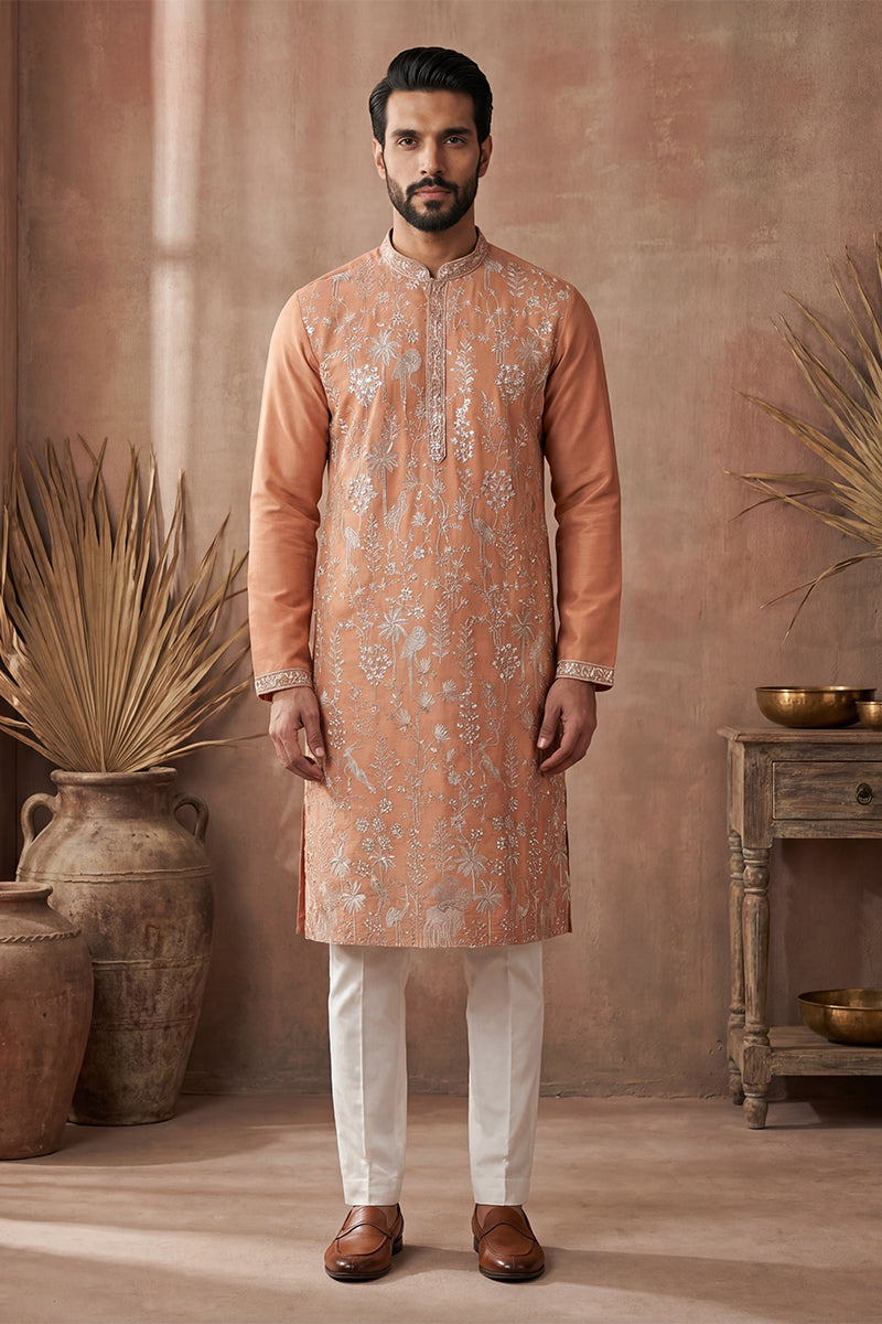 Orange Modal Embroidered Calf Length Straight Regular Kurta MKU2176