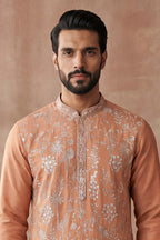 Orange Modal Embroidered Calf Length Straight Regular Kurta With Trouser MKSET2176