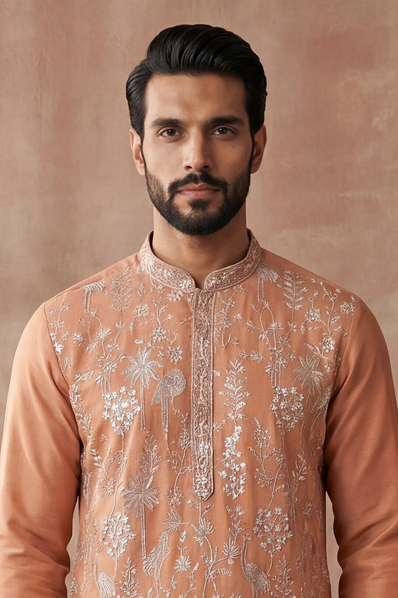Orange Modal Embroidered Calf Length Straight Regular Kurta MKU2176