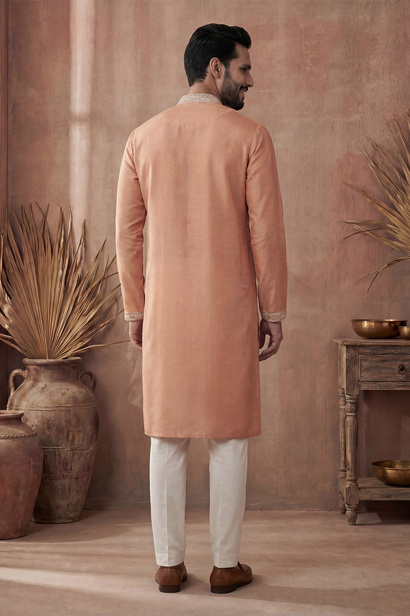 Orange Modal Embroidered Calf Length Straight Regular Kurta MKU2176