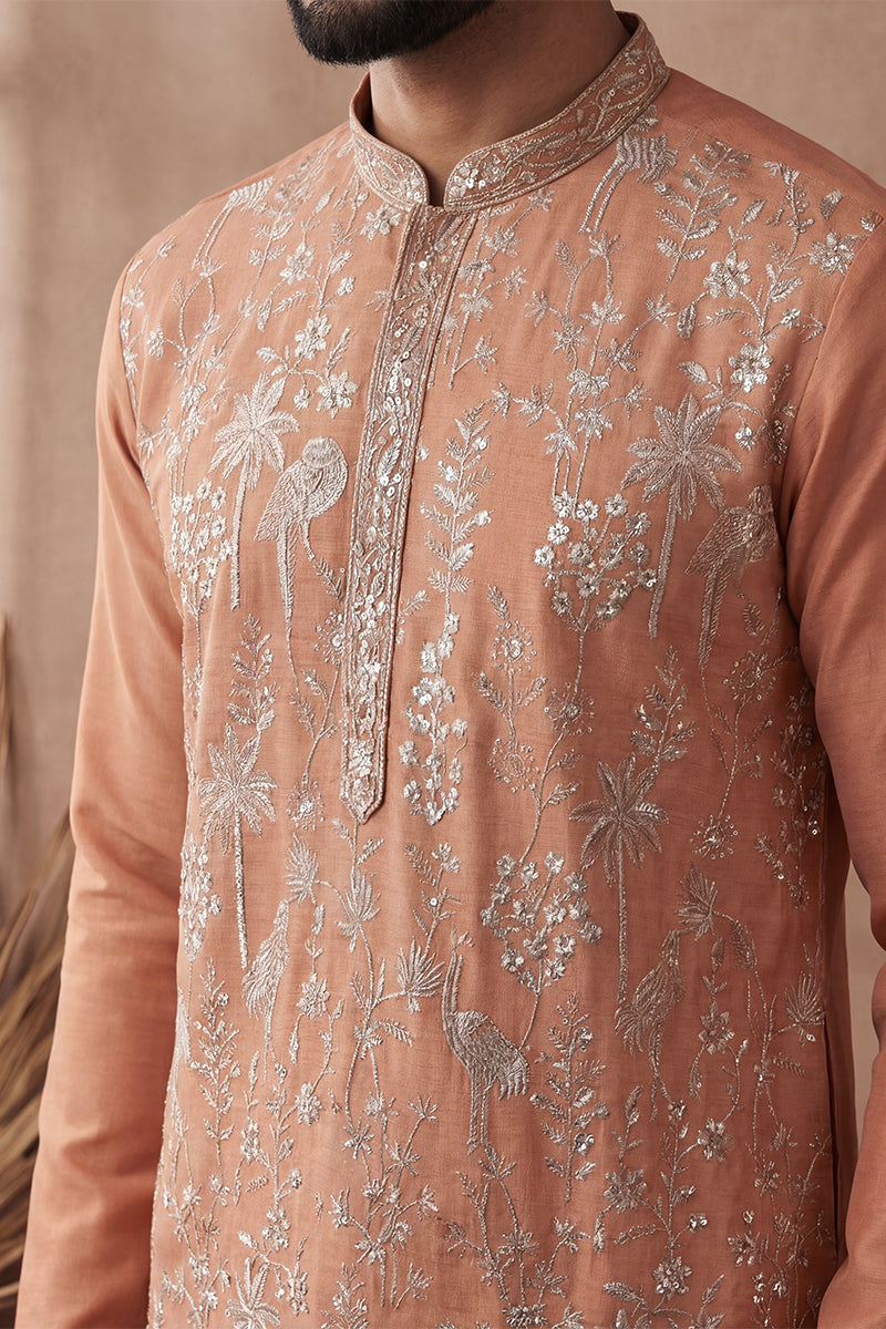 Orange Modal Embroidered Calf Length Straight Regular Kurta With Trouser MKSET2176