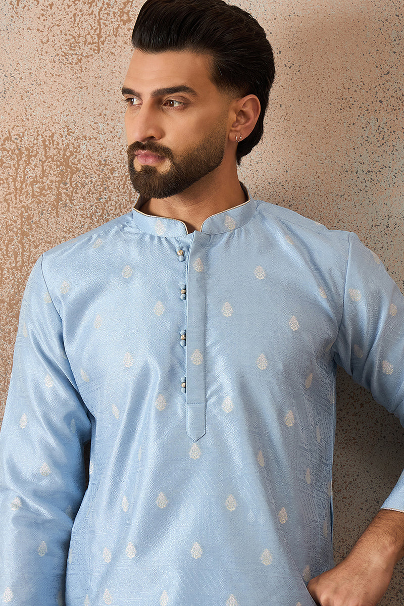 Blue Silk Blend Floral Straight Kurta MKU2217