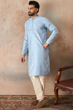 Blue Silk Blend Floral Straight Kurta MKU2217