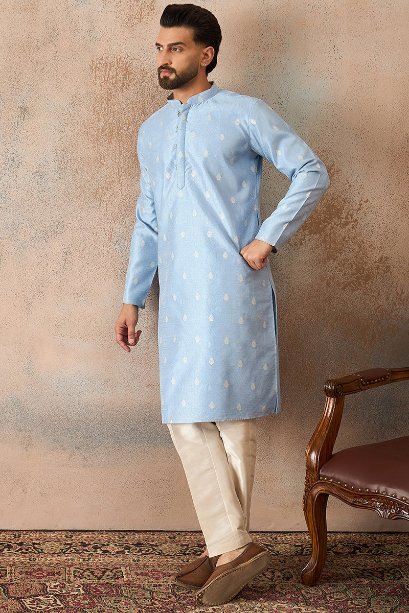 Blue Silk Blend Floral Straight Kurta MKU2217