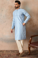 Blue Silk Blend Floral Straight Kurta MKU2217
