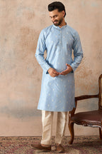 Blue Silk Blend Floral Straight Kurta MKU2217