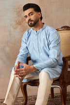 Blue Silk Blend Floral Straight Kurta MKU2217
