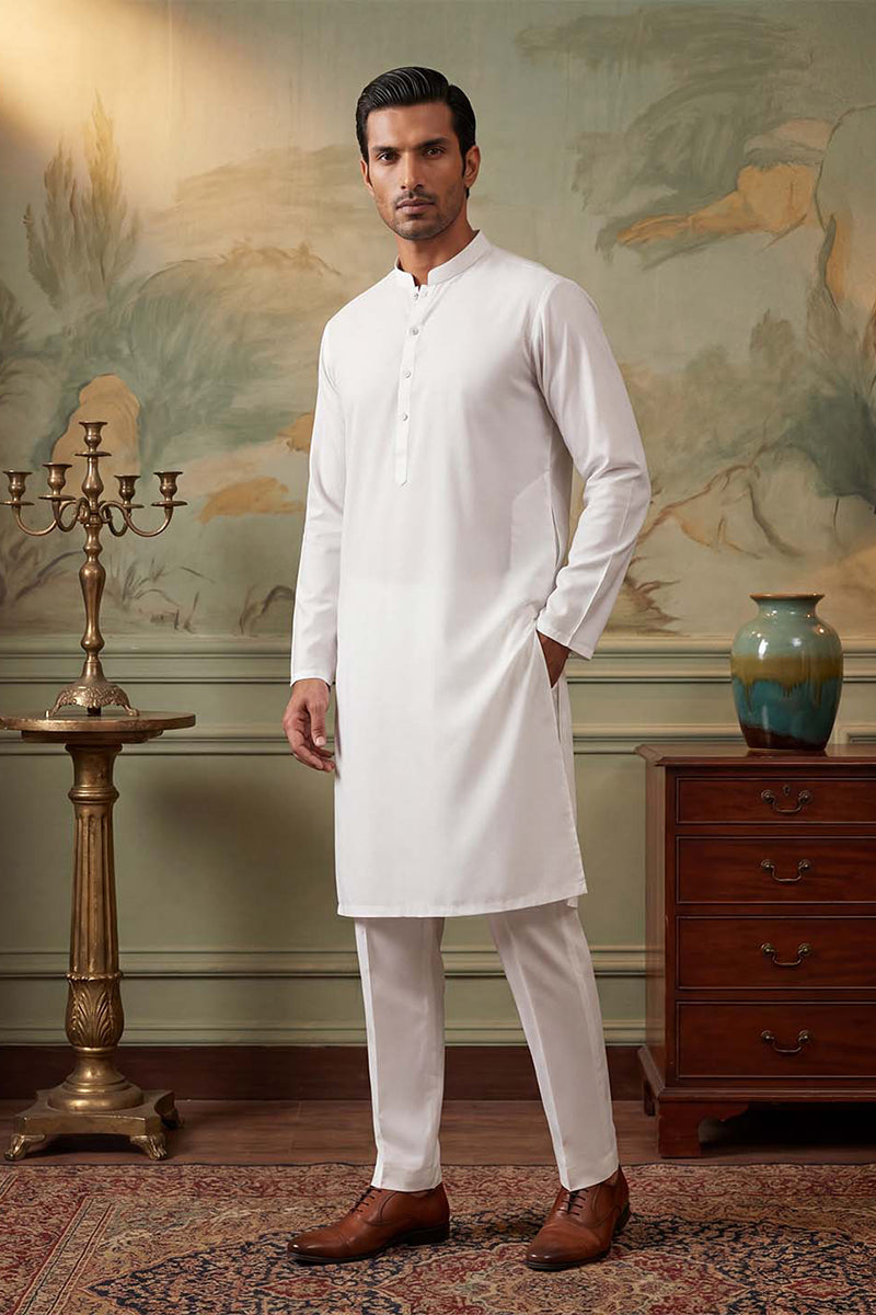 White Silk Blend Solid Solid Kurta MKU2220