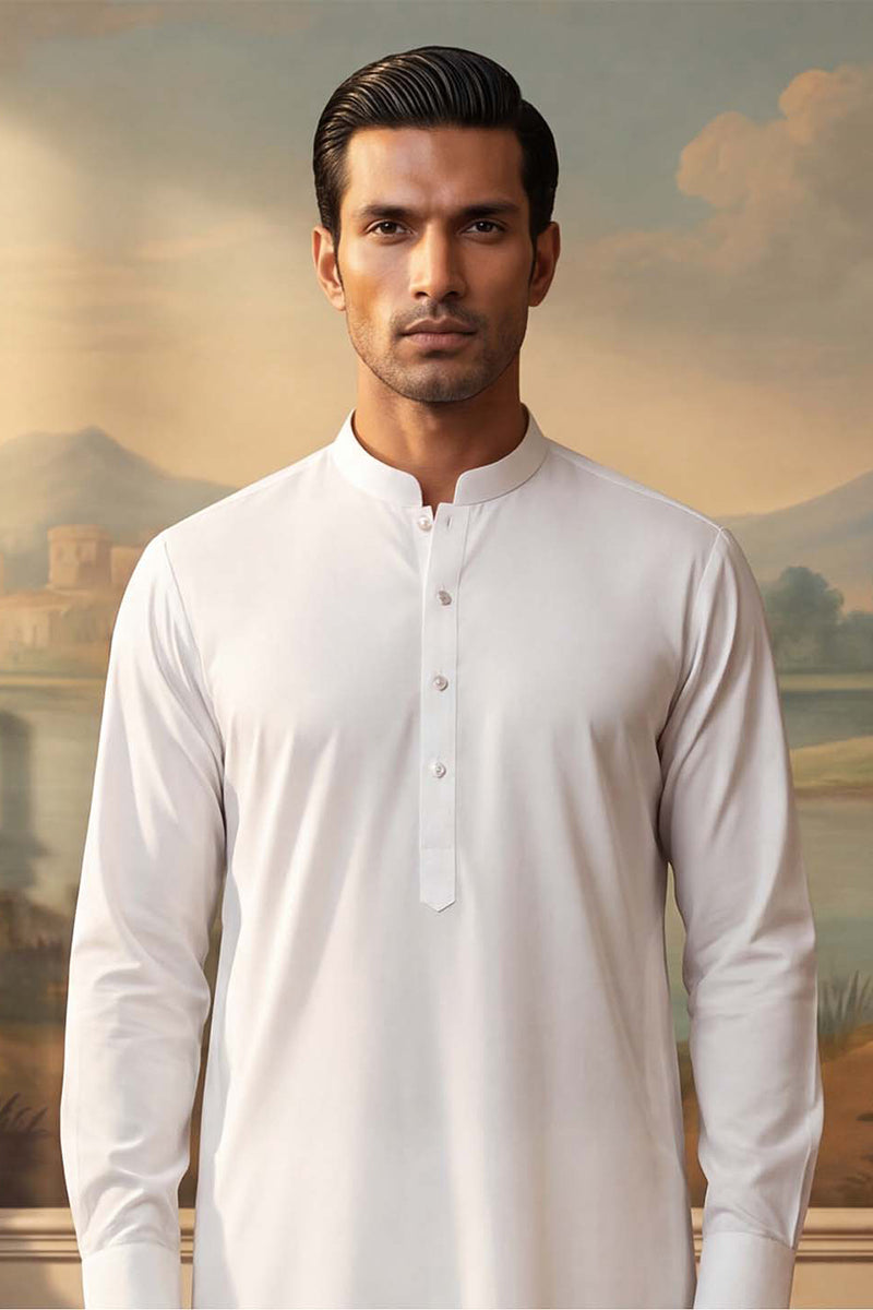 White Silk Blend Solid Solid Kurta MKU2220