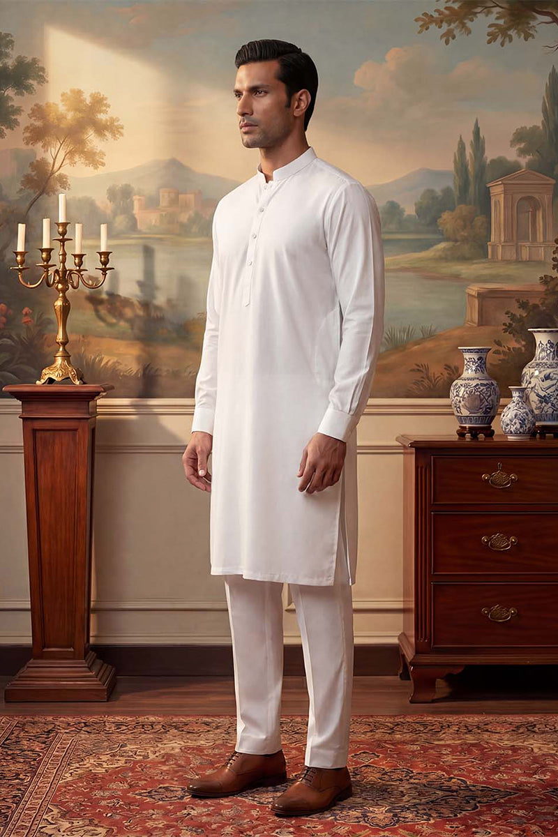White Silk Blend Solid Solid Kurta MKU2220