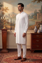 White Silk Blend Solid Solid Kurta MKU2220