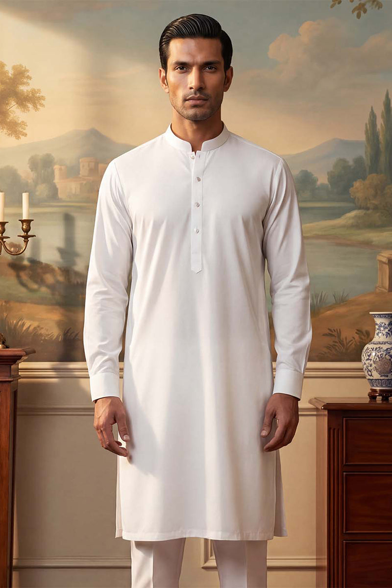 White Silk Blend Solid Solid Kurta MKU2220