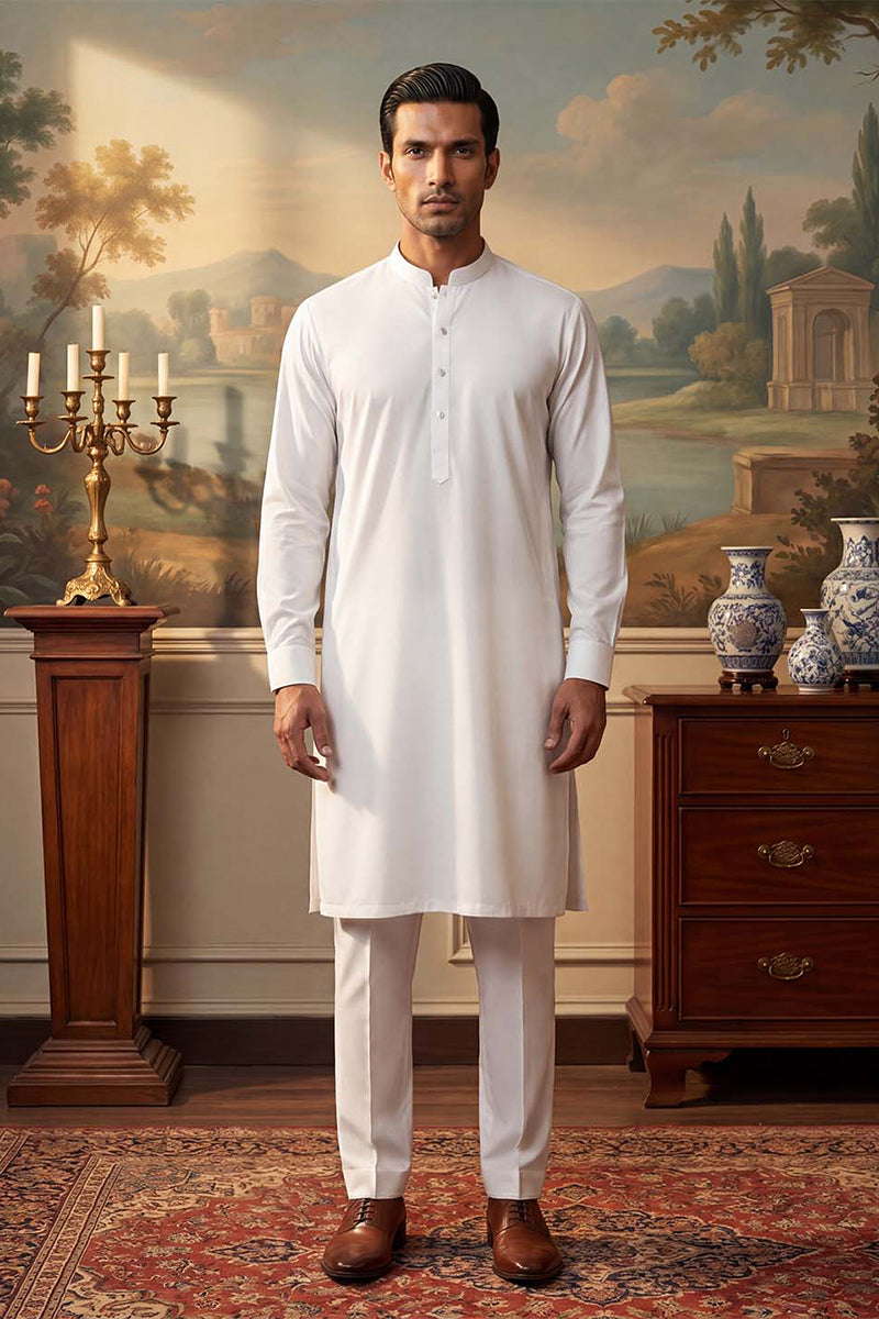 White Silk Blend Solid Solid Kurta MKU2220