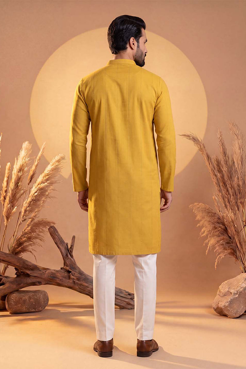 Yellow Silk Blend Solid Solid Kurta MKU2222