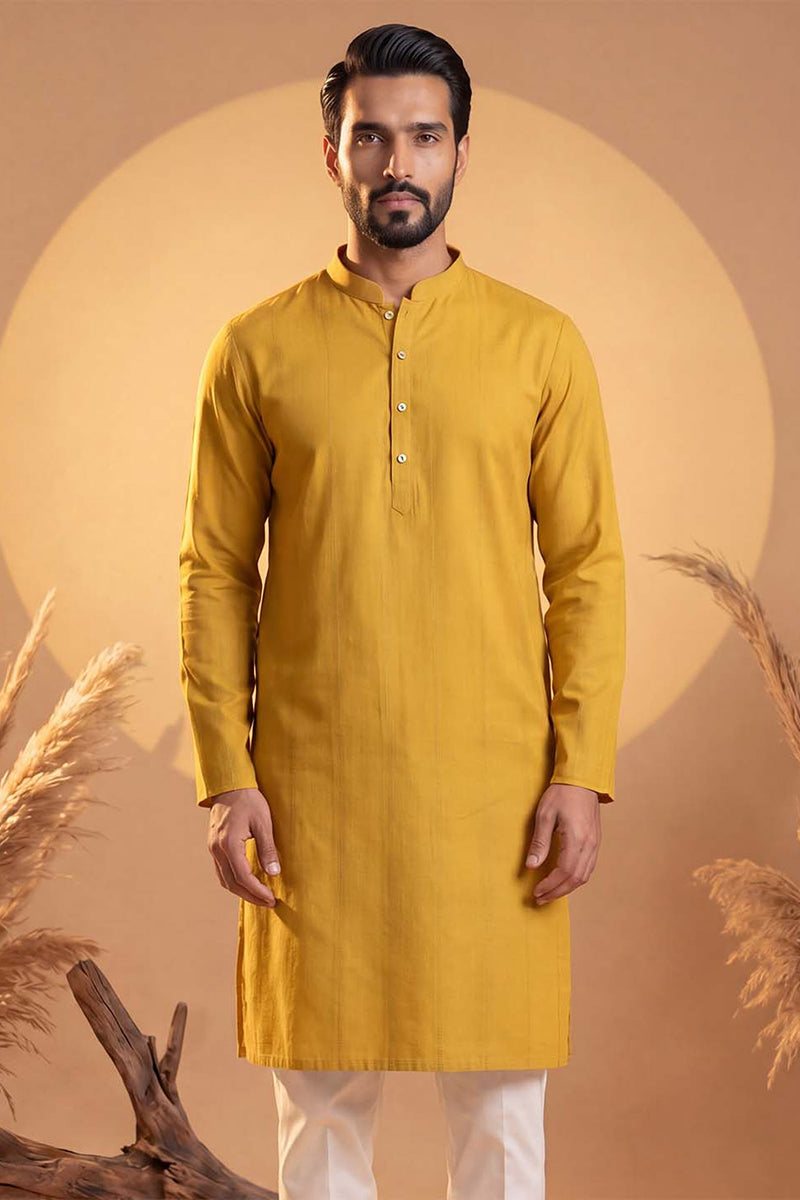 Yellow Silk Blend Solid Solid Kurta MKU2222