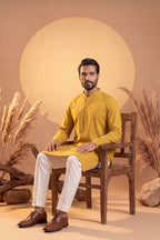 Yellow Silk Blend Solid Solid Kurta MKU2222