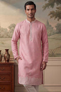 Silk Blend Pink Solid Embroidered Calf Length Straight Kurta MKU2271