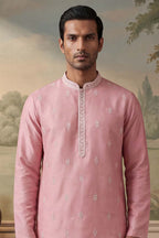 Silk Blend Pink Solid Embroidered Calf Length Straight Kurta MKU2271