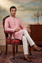 Silk Blend Pink Solid Embroidered Calf Length Straight Kurta MKU2271