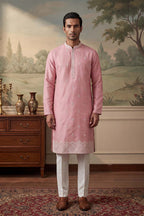 Silk Blend Pink Solid Embroidered Calf Length Straight Kurta MKU2271
