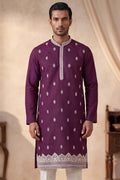 Silk Blend Purple Solid Embroidered Calf Length Straight Kurta MKU2272