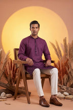 Purple Silk Blend Embroidered Straight Kurta MKU2288