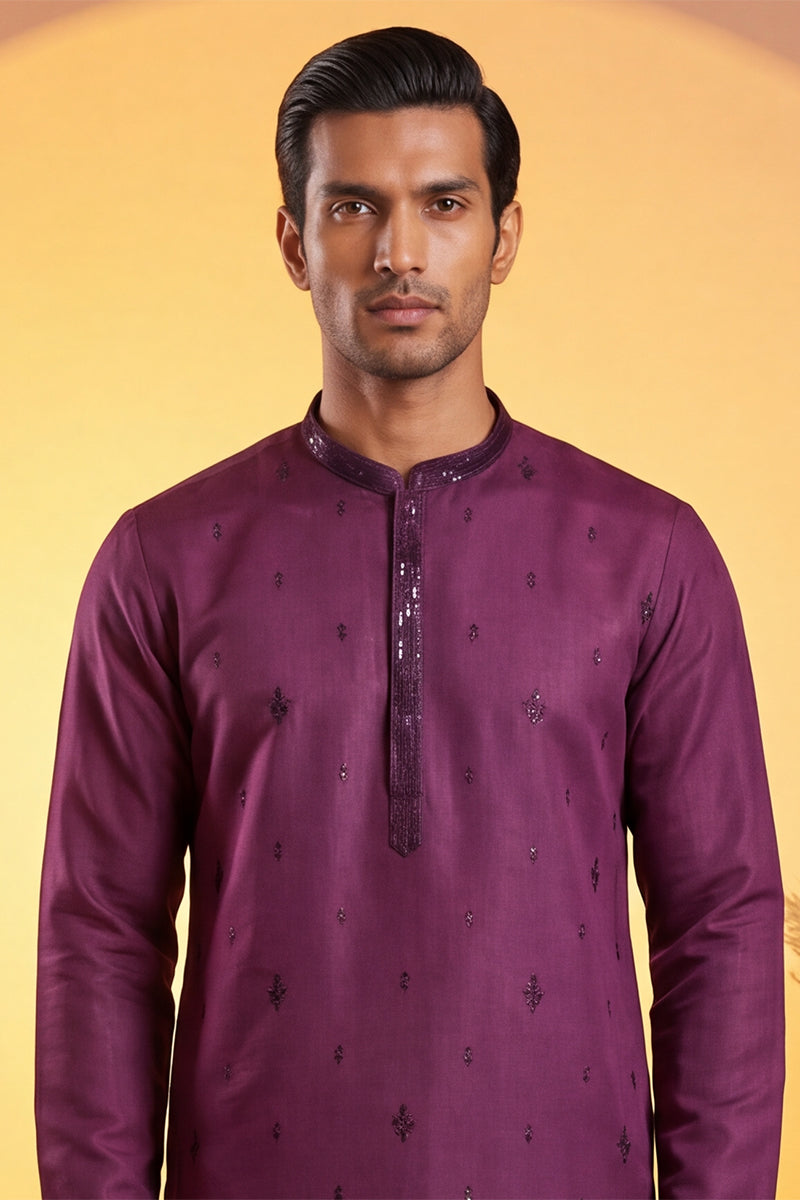 Purple Silk Blend Embroidered Straight Kurta MKU2288