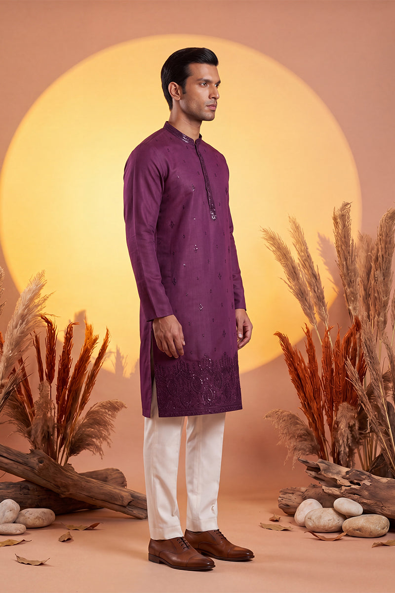 Purple Silk Blend Embroidered Straight Kurta MKU2288