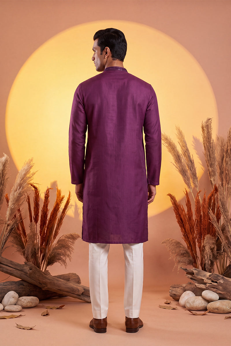 Purple Silk Blend Embroidered Straight Kurta Sets MKSET2288