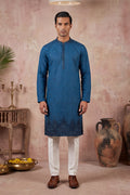 Blue Silk Blend Embroidered Straight Kurta MKU2290