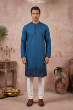 Blue Silk Blend Embroidered Straight Kurta Sets MKSET2290