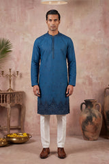 Blue Silk Blend Embroidered Straight Kurta Sets MKSET2290