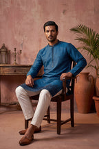 Blue Silk Blend Embroidered Straight Kurta Sets MKSET2290